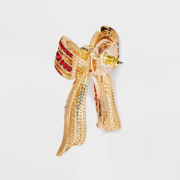 SUGARFIX BaubleBar Crystal Gold
Bow Statement Christmas Earrings Gold Red NWT - Picture 2 of 10